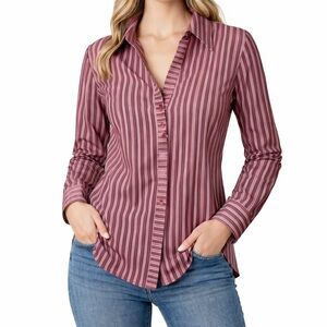 Apostrophe Stretch Striped Button-Up Shirt‎ Pink Purple Size 18